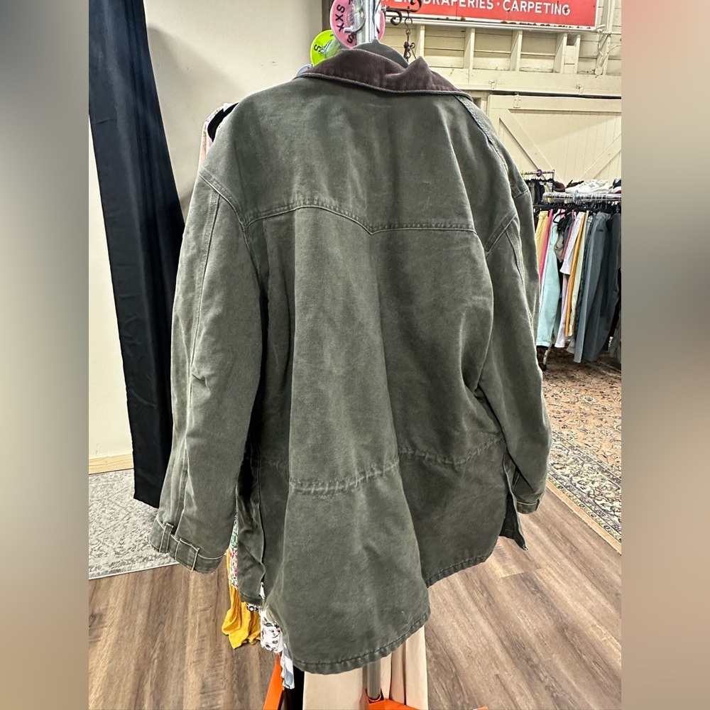 Vintage Carhartt green C52 MOS jacket blanket lined corduroy collar barn jacket - Picture 13 of 14